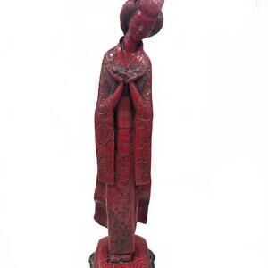 Vintage Hand Carved Cinnabar Japanese Geisha Figure Statue
